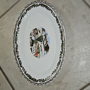 Gibson Home Holiday Winter Decorated Fine Ceramic Platter Dishwasher Microwave